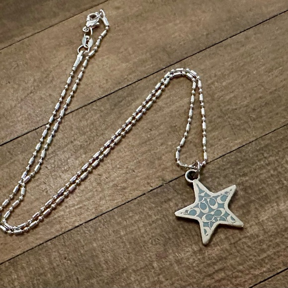 Coach Baby Blue Enamel Signature Star Pendant .925 Sterling Silver Necklace - Picture 4 of 5